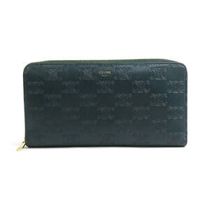 Celine Triomphe leather long zip around wallet green